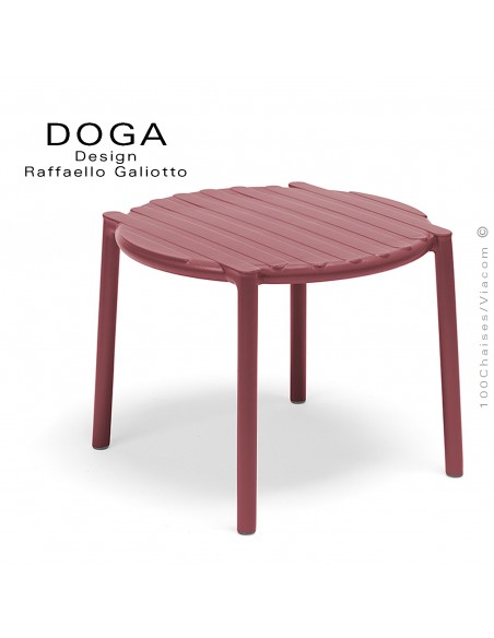 Table basse design DOGA, structure plastique couleur rouge Marsala.