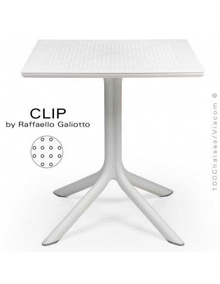 Table design CLIP plateau 70x70 cm., couleur blanche, motif rond.