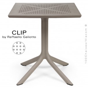 Table design CLIP plateau 70x70 cm., couleur gris tourterelle, motif rond.