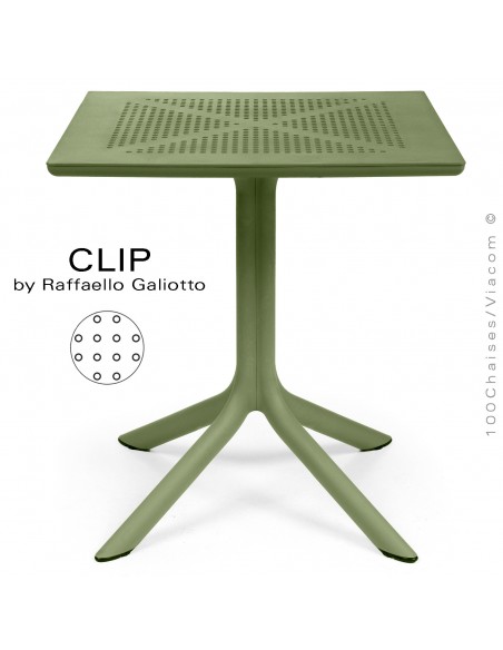 Table design CLIP plateau 70x70 cm., couleur vert Agave, motif rond.