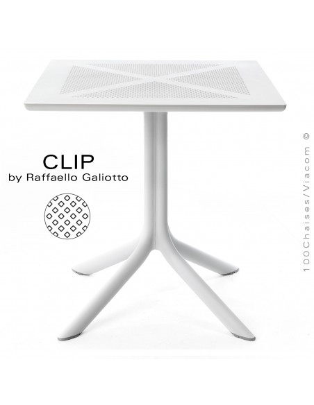 Table design CLIPX plateau 70x70 cm., couleur blanche, motif carré.
