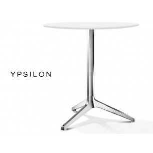 YPSILON table pour bar ronde blanche, pied aluminium poli (lot de 6 tables).