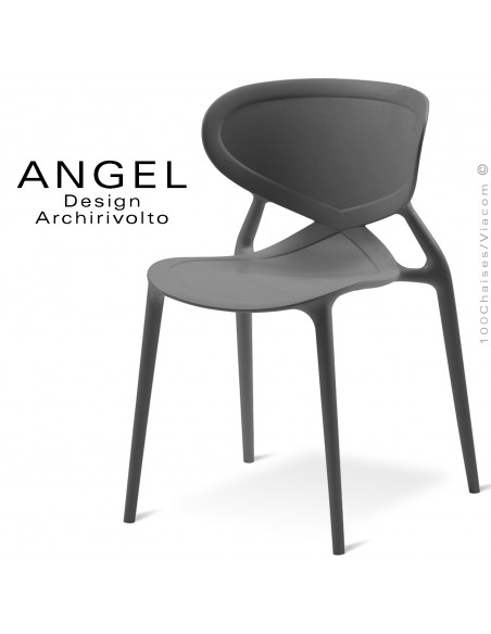 Chaise plastique ANGEL-L, couleur anthracite, empilable pour extérieur.