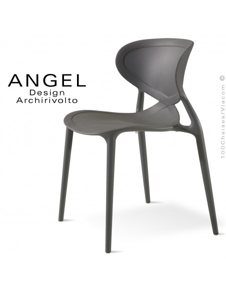 Chaise plastique ANGEL-L, couleur anthracite, empilable pour extérieur.