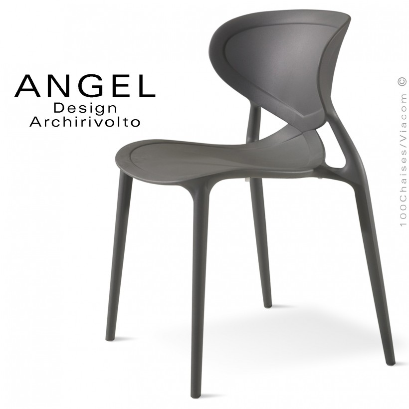 Chaise plastique ANGEL-L, couleur anthracite, empilable pour extérieur.