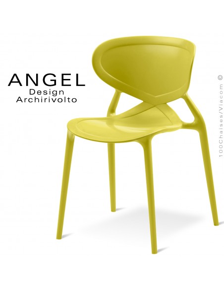 Chaise plastique ANGEL-L, couleur jaune citron, empilable pour extérieur.