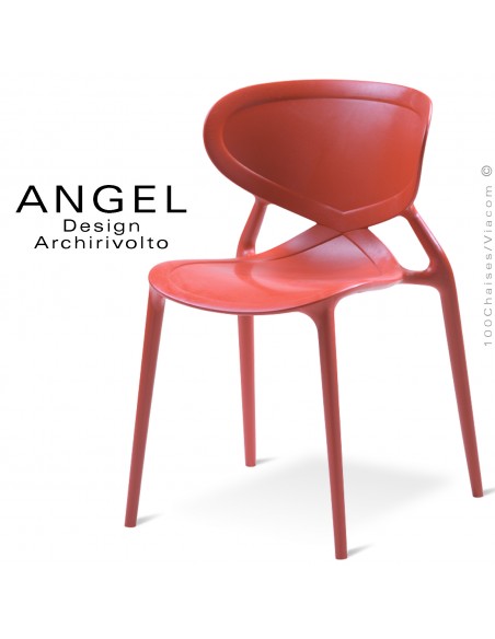 Chaise plastique ANGEL-L, couleur rouge, empilable pour extérieur.