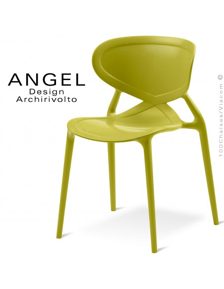 Chaise plastique ANGEL-L, couleur vert-jaune, empilable pour extérieur.