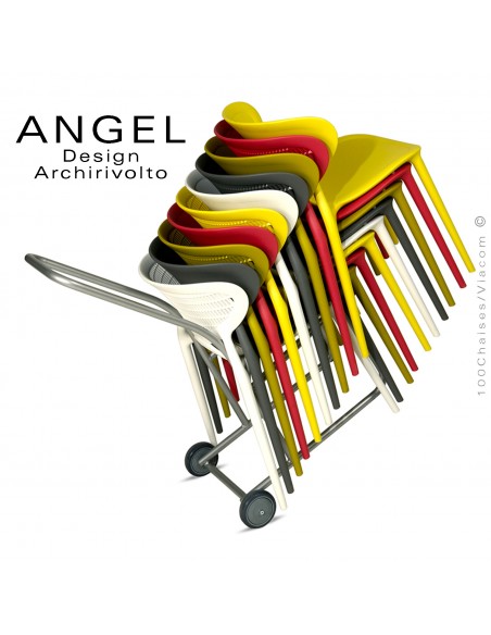 Chaise plastique ANGEL-L, chariot de manutention sur commande.