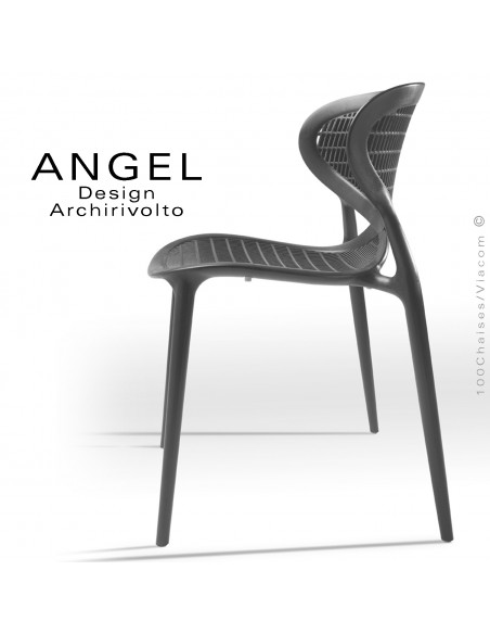 Chaise design ANGEL, structure 4 pieds en plastique, assise et dossier ajourés couleur anthracite.