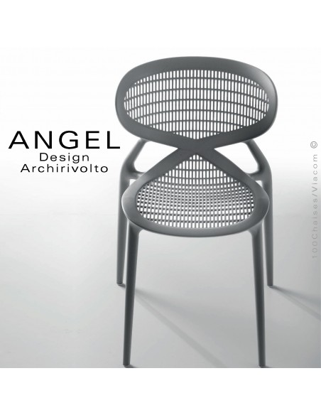 Chaise design ANGEL, structure 4 pieds en plastique, assise et dossier ajourés couleur anthracite.