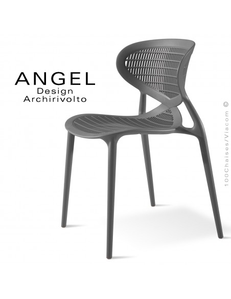 Chaise design ANGEL, structure 4 pieds en plastique, assise et dossier ajourés couleur anthracite.