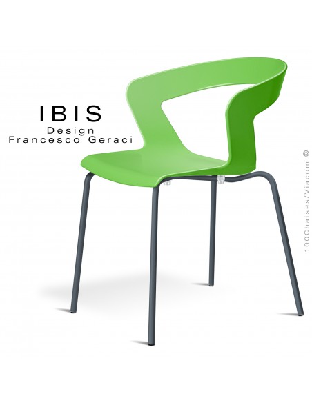 Chaise design IBIS piétement peint anthracite, assise coque plastique couleur verte.