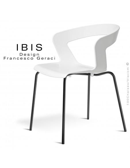 Chaise design IBIS piétement peint noir, assise coque plastique couleur blanche.