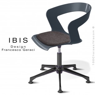 Chaise pivotante IBIS assise coque anthracite avec élévation et coussin feutre anthracite, piétement aluminium noir.