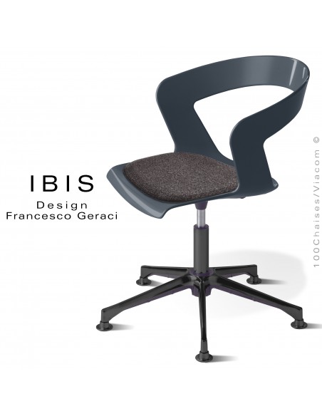 Chaise pivotante IBIS assise coque anthracite avec élévation et coussin feutre anthracite, piétement aluminium noir.