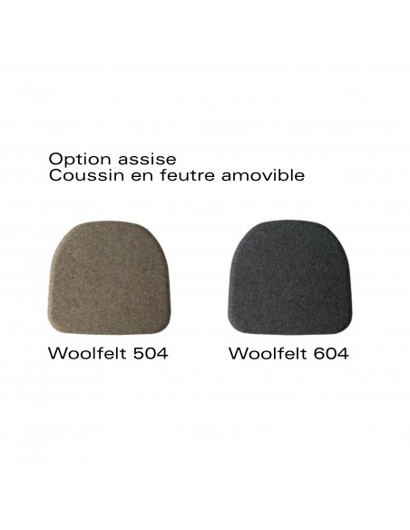 Option coussin d'assise amovible en feutre de couleur anthracite ou sable.