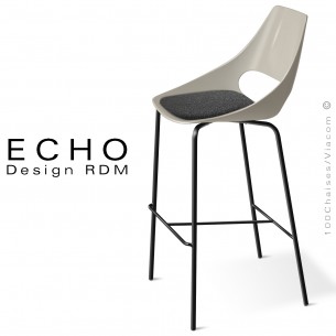 Tabouret design seventies ECHO, piétement acier peint ou chromé brillant, assise coque couleur avec coussin d'assise amovible.