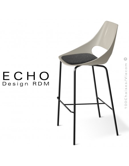 Tabouret design seventies ECHO, piétement acier peint ou chromé brillant, assise coque couleur avec coussin d'assise amovible.