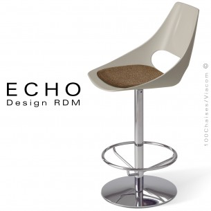 Tabouret de cuisine design ECHO, piétement colonne centrale peint ou chromé, assise coque plastique couleur avec coussin feutre.
