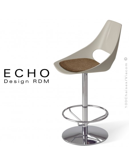 Tabouret de cuisine design ECHO, piétement colonne centrale peint ou chromé, assise coque plastique couleur avec coussin feutre.