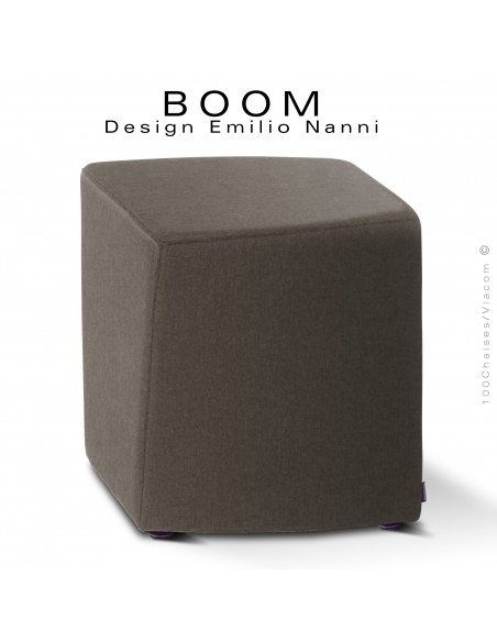 Pouf ou petit tabouret design d'appoint BOOM, structure multiplis de hêtre, habillage mousse et tissu couleur gris.