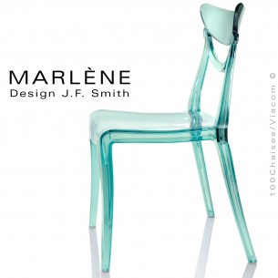 Chaise polycarbonate transparente design MARLENE, couleur bleu Azur.