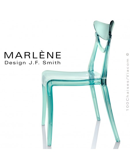 Chaise polycarbonate transparente design MARLENE, couleur bleu Azur.