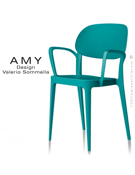 Fauteuil design AMY, structure plastique couleur bleu d'eau.