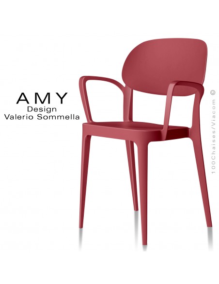 Fauteuil design AMY, structure plastique couleur rouge brique.