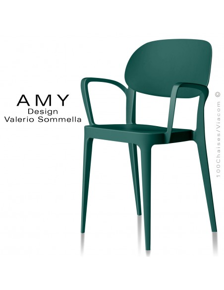 Fauteuil design AMY, structure plastique couleur vert forêt.