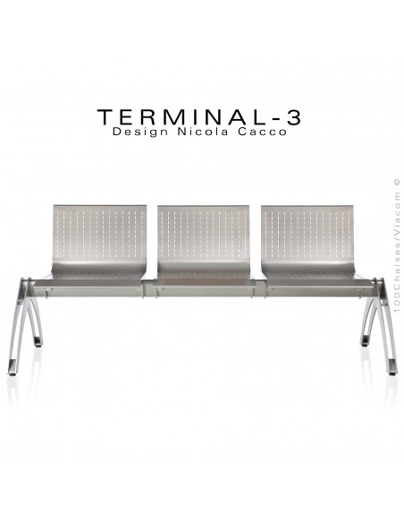 Banc design pour salle d'attente TERMINAL, assise 3 places finition peinture gris-aluminium.