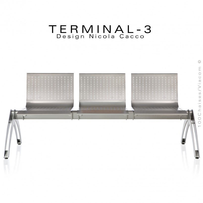 Banc design pour salle d'attente TERMINAL, assise 3 places finition peinture gris-aluminium.