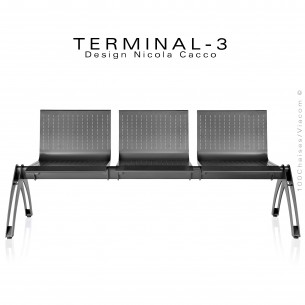 Banc design pour salle d'attente TERMINAL, assise 3 places finition peinture anthracite.