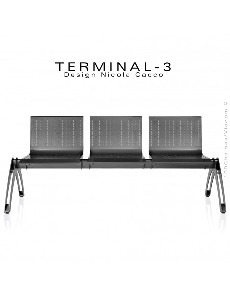 Banc design pour salle d'attente TERMINAL, assise 3 places finition peinture anthracite.