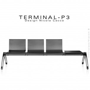 Banc ou assise sur poutre design TERMINAL, assise 3 places finition peinture polyester anthracite avec tablette.