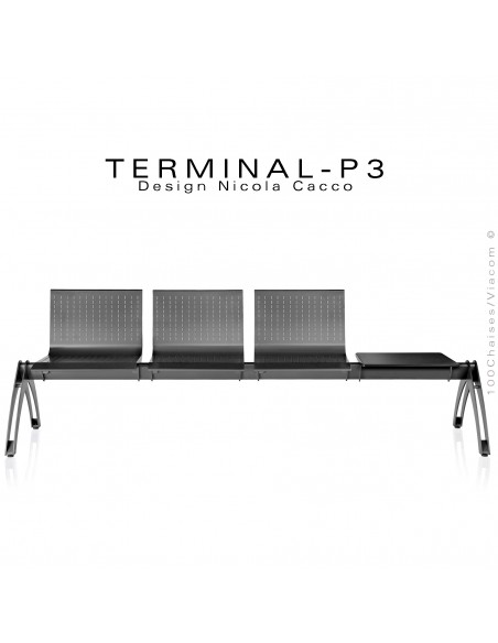 Banc ou assise sur poutre design TERMINAL, assise 3 places finition peinture polyester anthracite avec tablette.