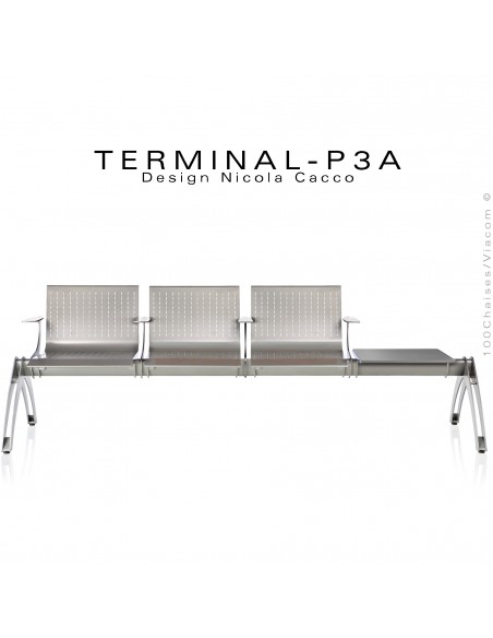 Assise sur poutre TERMINAL assise 3 places avec accoudoirs, structure acier finition peinture gris-aluminium avec tablette.