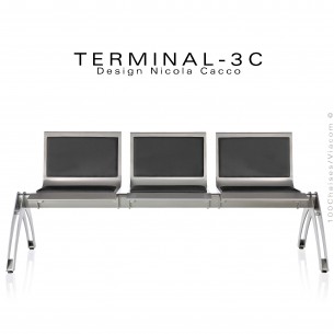 Banc design ou assise sur poutre TERMINAL, assise 3 places tissu tissé M1 ou AM18, structure peinture aluminium.