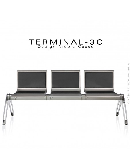 Banc design ou assise sur poutre TERMINAL, assise 3 places tissu tissé M1 ou AM18, structure peinture aluminium.