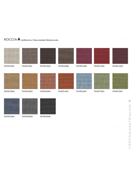 Palette couleur tissu tissé gamme ROCCIA, certification M1 ou AM18 pour la France.