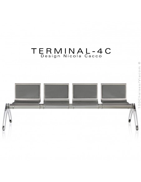 Banc design ou assise sur poutre TERMINAL, assise 4 places avec coussins.