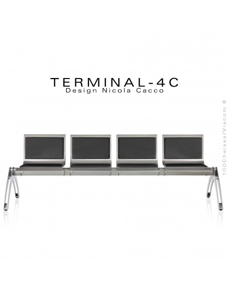 Banc design ou assise sur poutre TERMINAL, assise 4 places avec coussins.