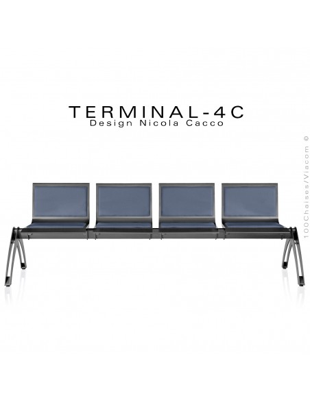 Banc design ou assise sur poutre TERMINAL, assise 4 places avec coussins.