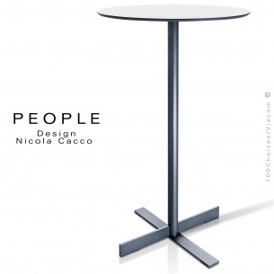 Table mange debout carré ou ronde PEOPLE, piétement peint anthracite plateau compact blanc chant noir.