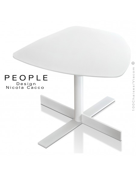 Table basse pour salon lounge PEOPLE, piétement peint blanc, plateau type MDF, peint blanc avec chant incliné.