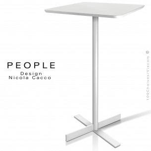 Table mange debout carré ou ronde pour CHR, PEOPLE, piétement et plateau peint blanc.