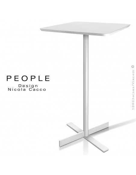 Table mange debout carré ou ronde pour CHR, PEOPLE, piétement et plateau peint blanc.