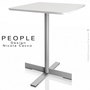 Table design ronde ou carré PEOPLE, piétement colonne centrale acier peint, plateau type MDF peint, option rabattable.
