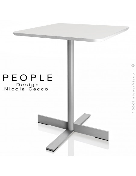 Table design ronde ou carré PEOPLE, piétement colonne centrale acier peint, plateau type MDF peint, option rabattable.